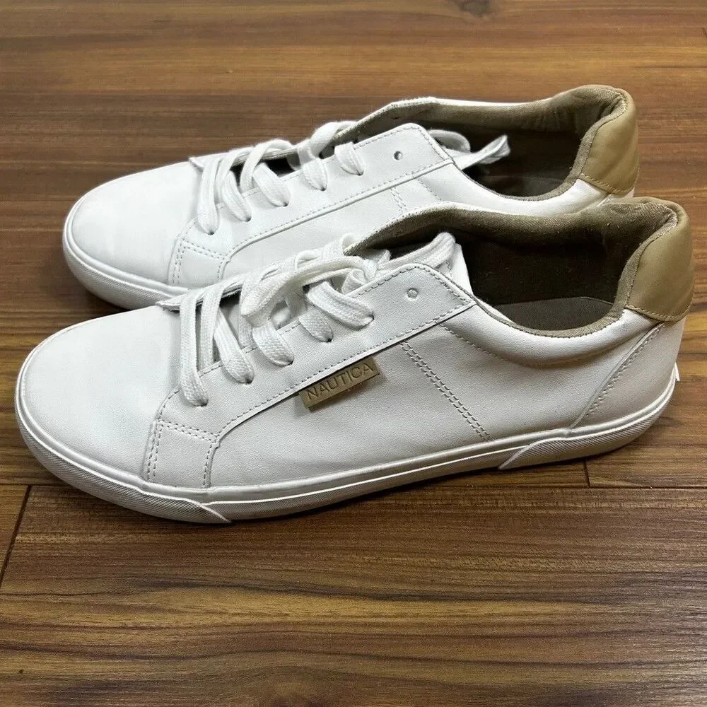 Nautica Spree 2 Mens White Faux Leather Casual Sneakers Size 10 Low Top Shoes